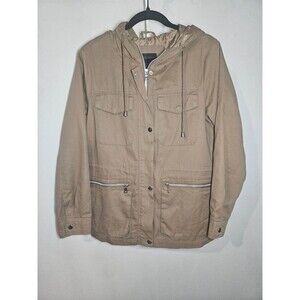 Women's Miss London Zip-up Hooded Cotton Jacket Beige Size L